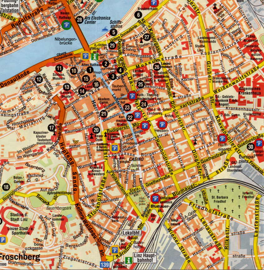 Linz city center map