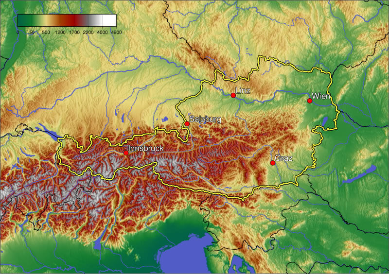 Physical Map of Austria 2005