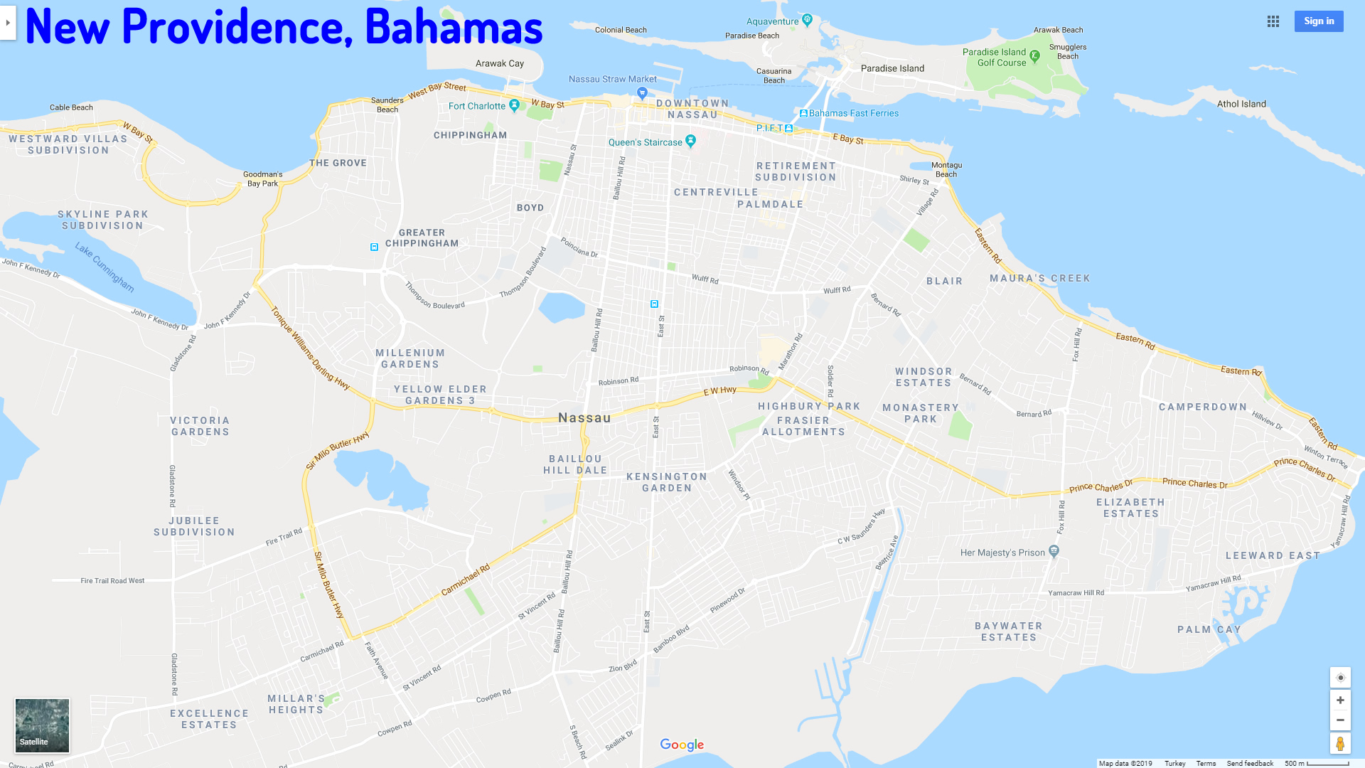 New Providence map Bahamas