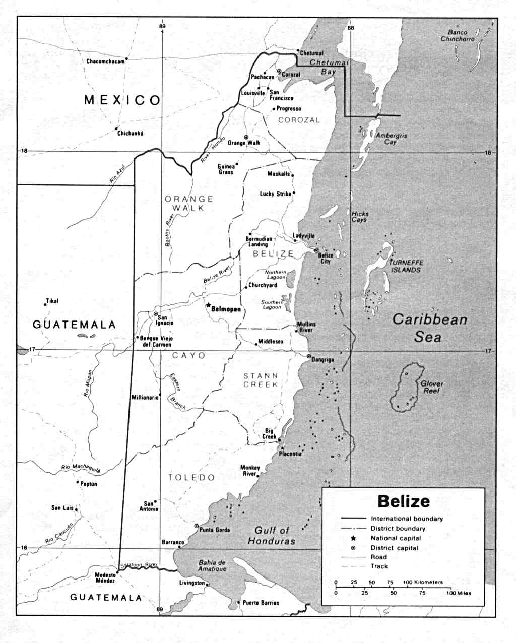 Belize Outline Political Map