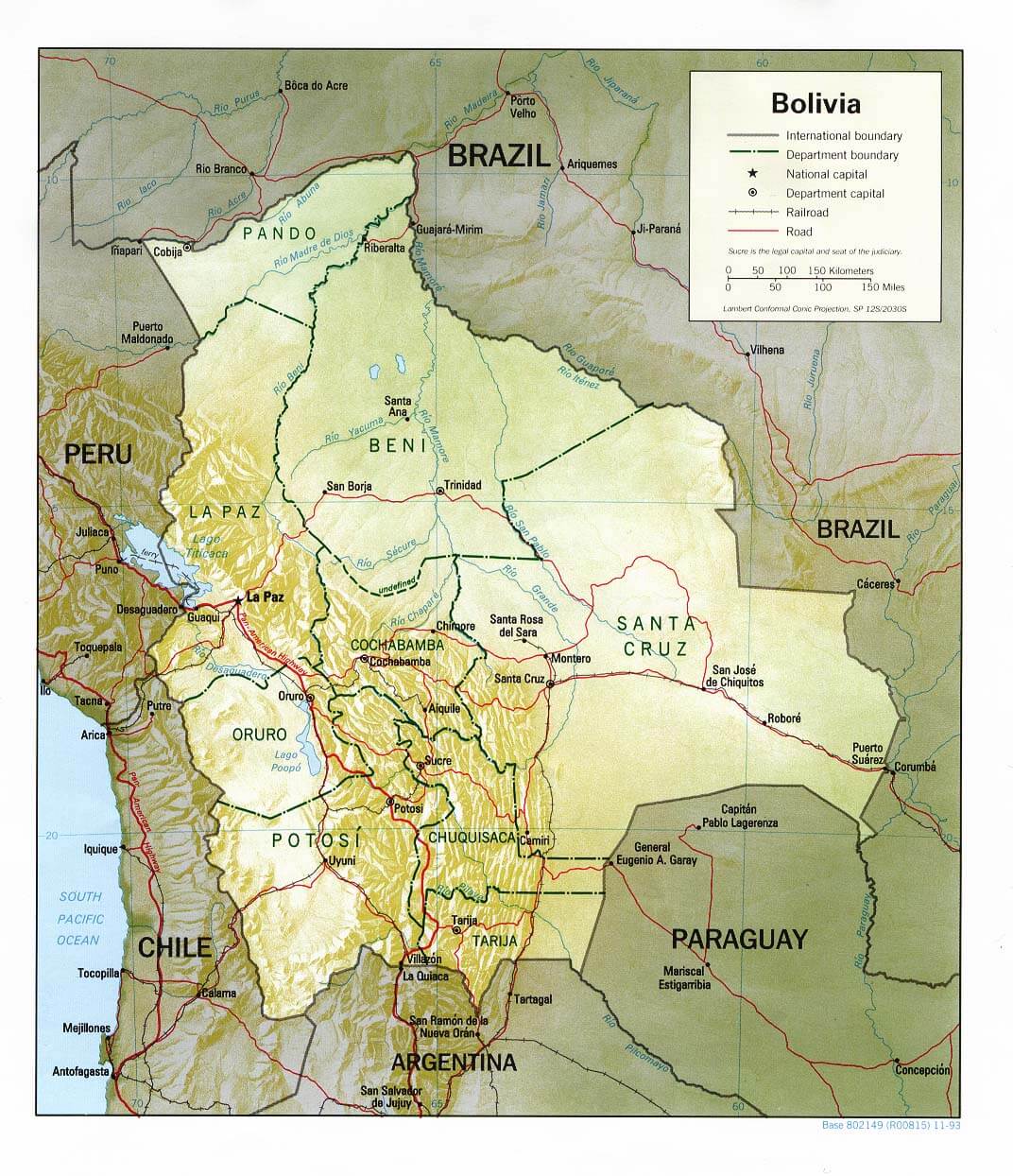 Bolivia Shaded Relief Map 1993