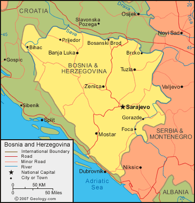 MAP OF BOSNIA AND HERZEGOVINA