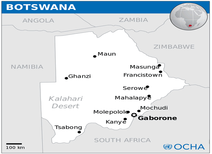botswana location map gaborone