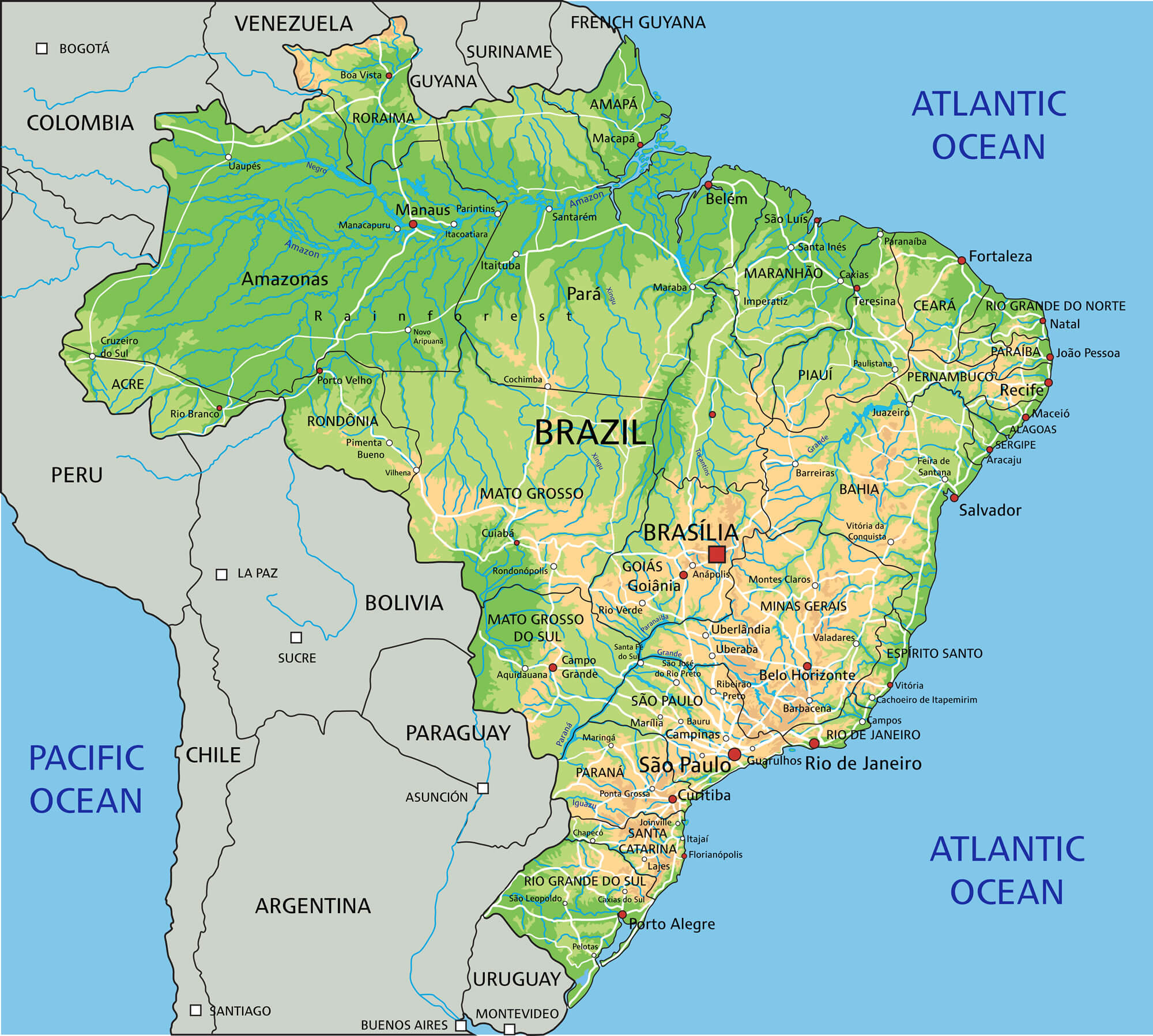 Brazil Physical Map 