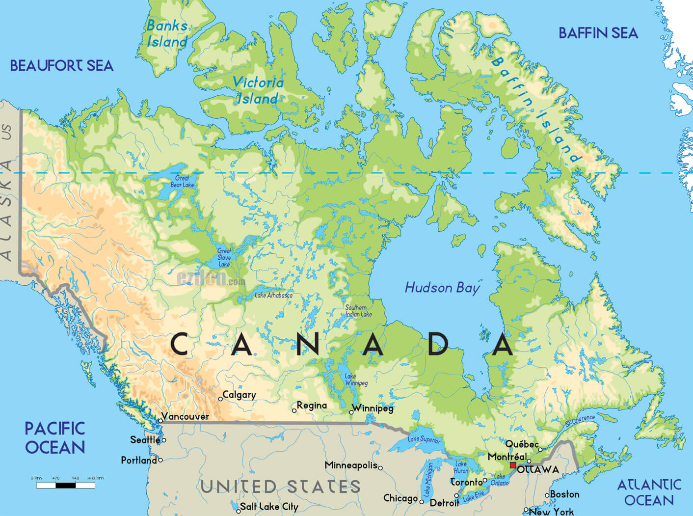 Physical Map of Canada