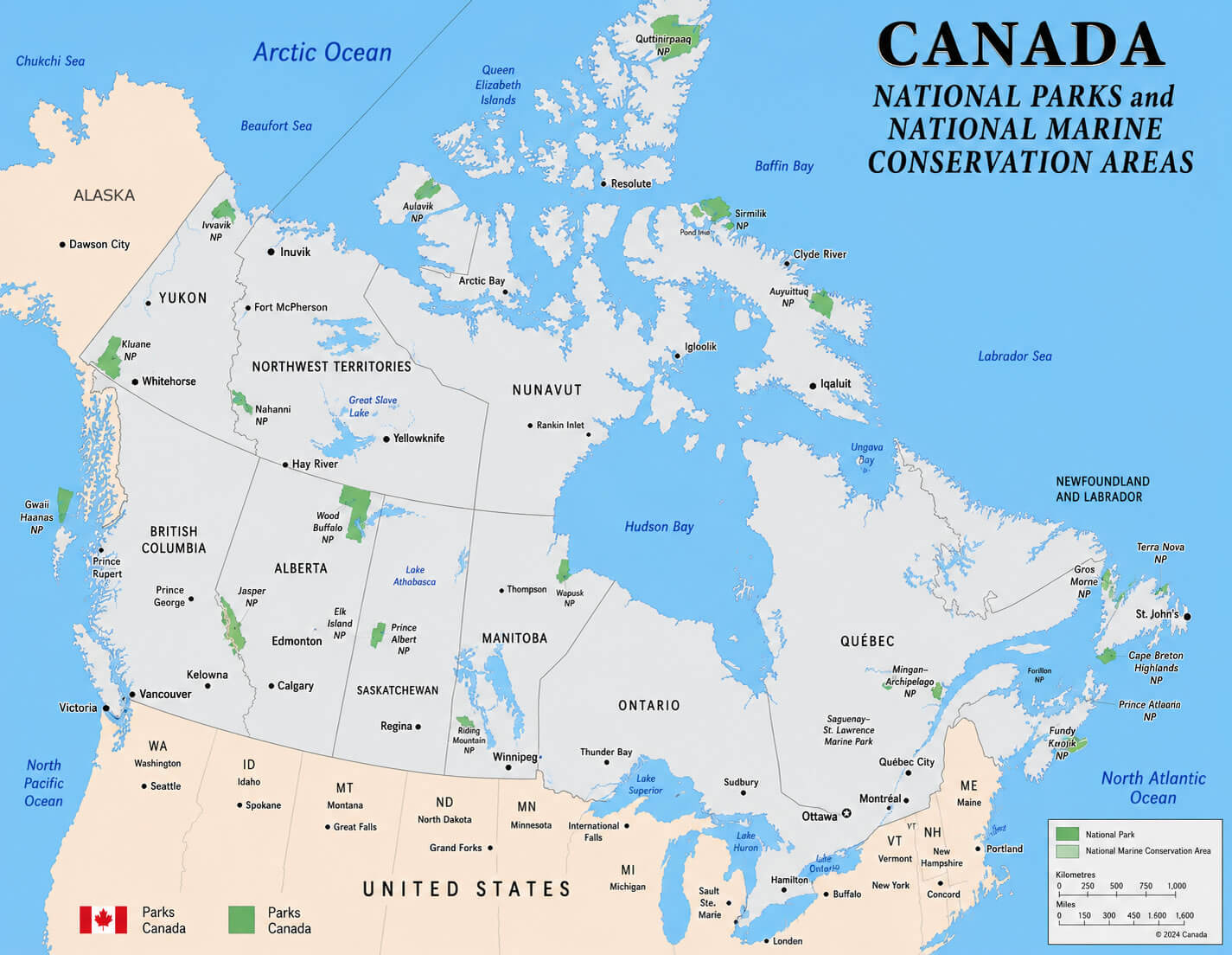 Canada national parks map