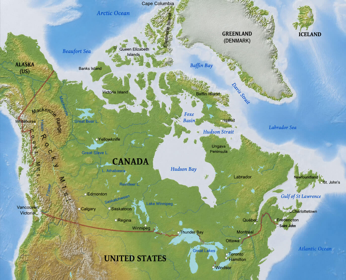 Canada physical landform map