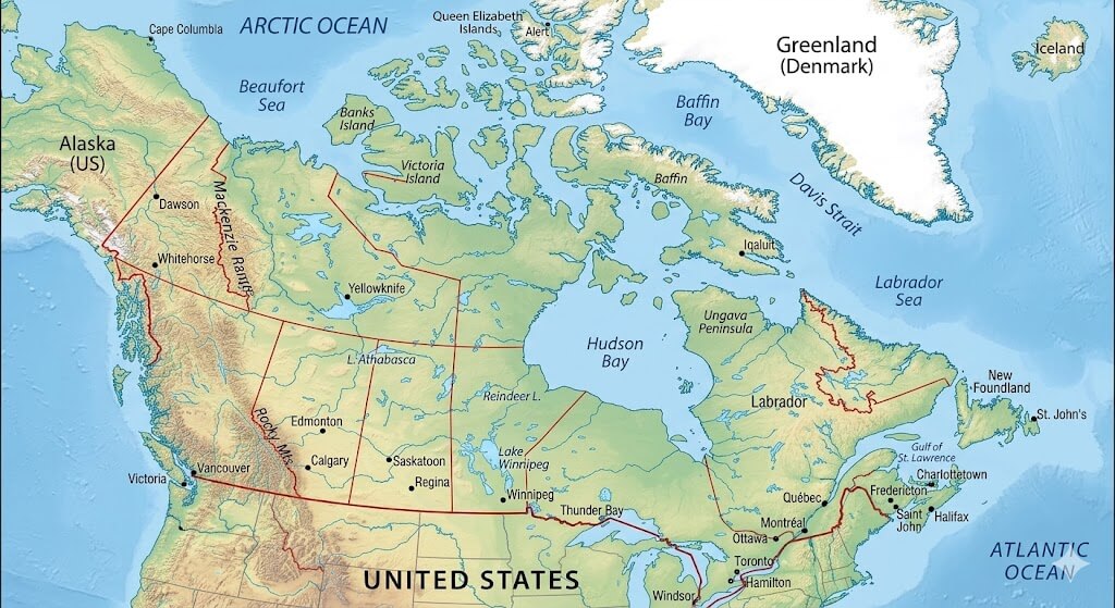 Canada physical relief map