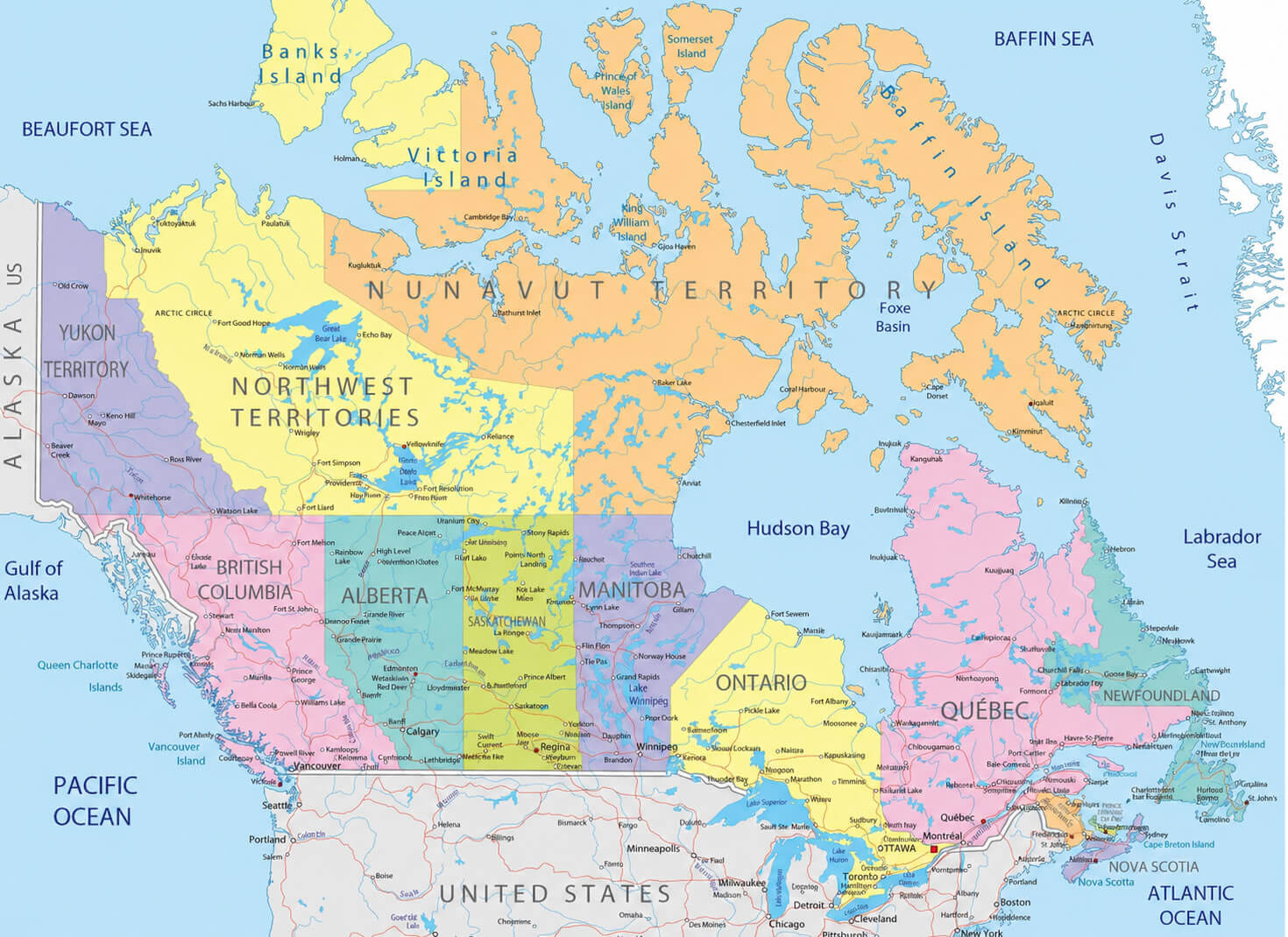 Canada provinces and states map