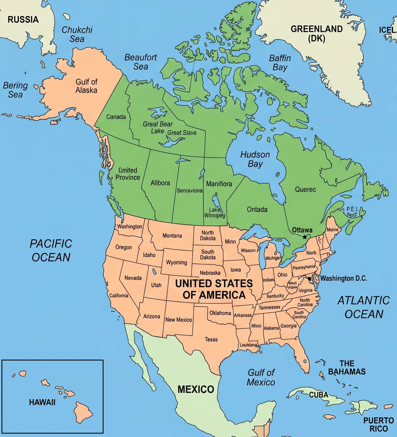 Canada US Mexico map