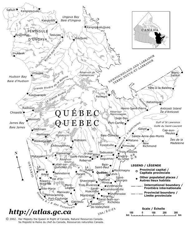 Quebec Map Toponyms Map 2002