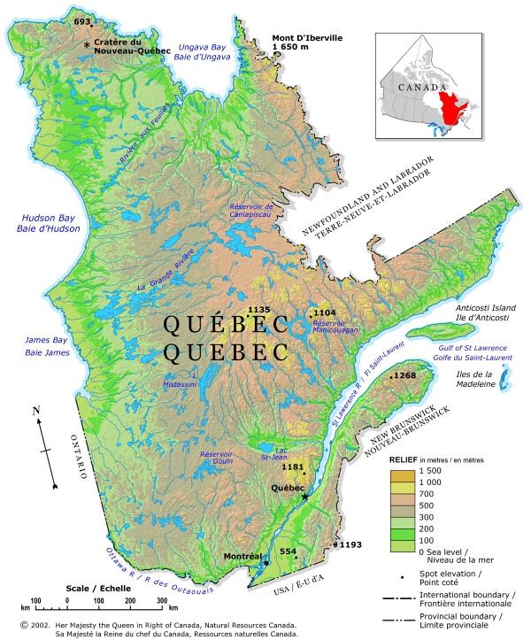 Quebec Shaded Relief Map 2002