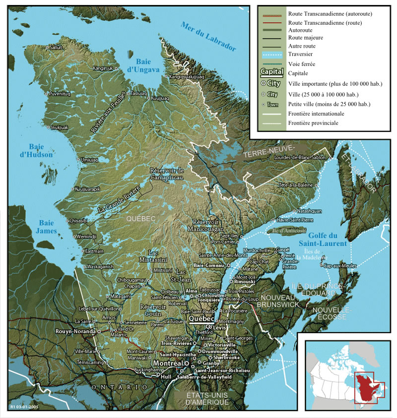 Quebec State Physical Map