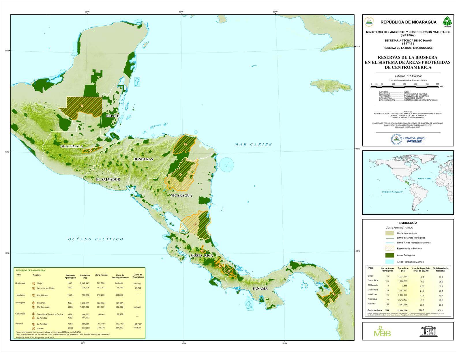 biosphere reserves of central america map 2005
