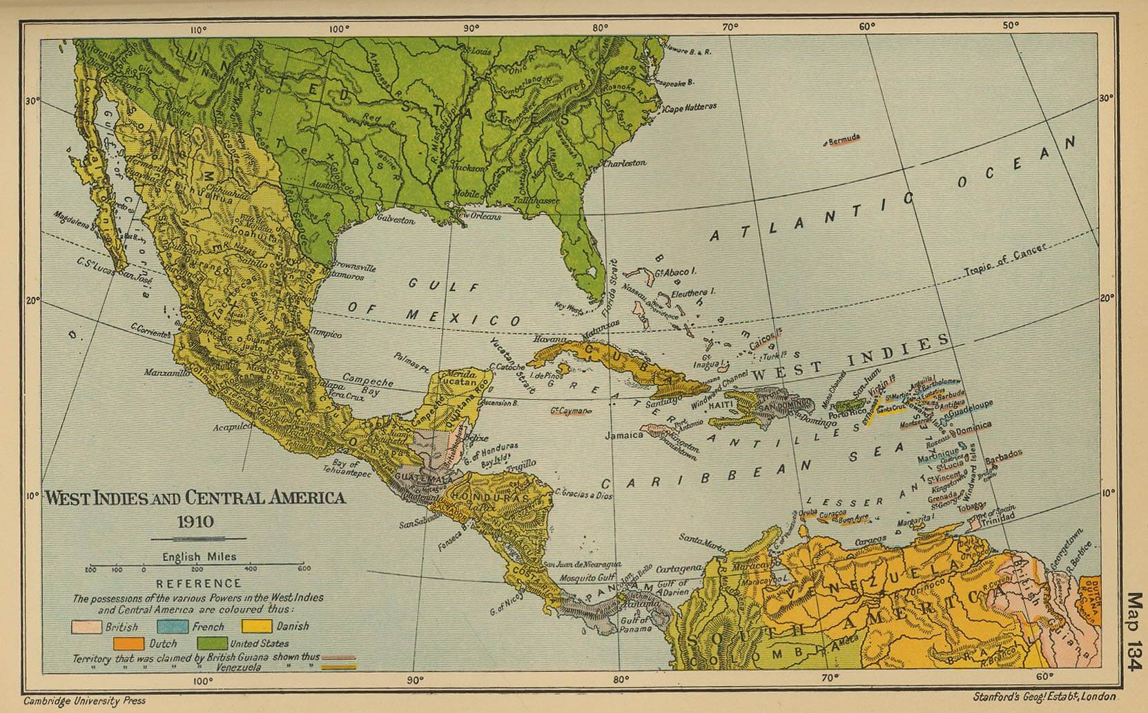 Central America Caribbean Historical Map 1910