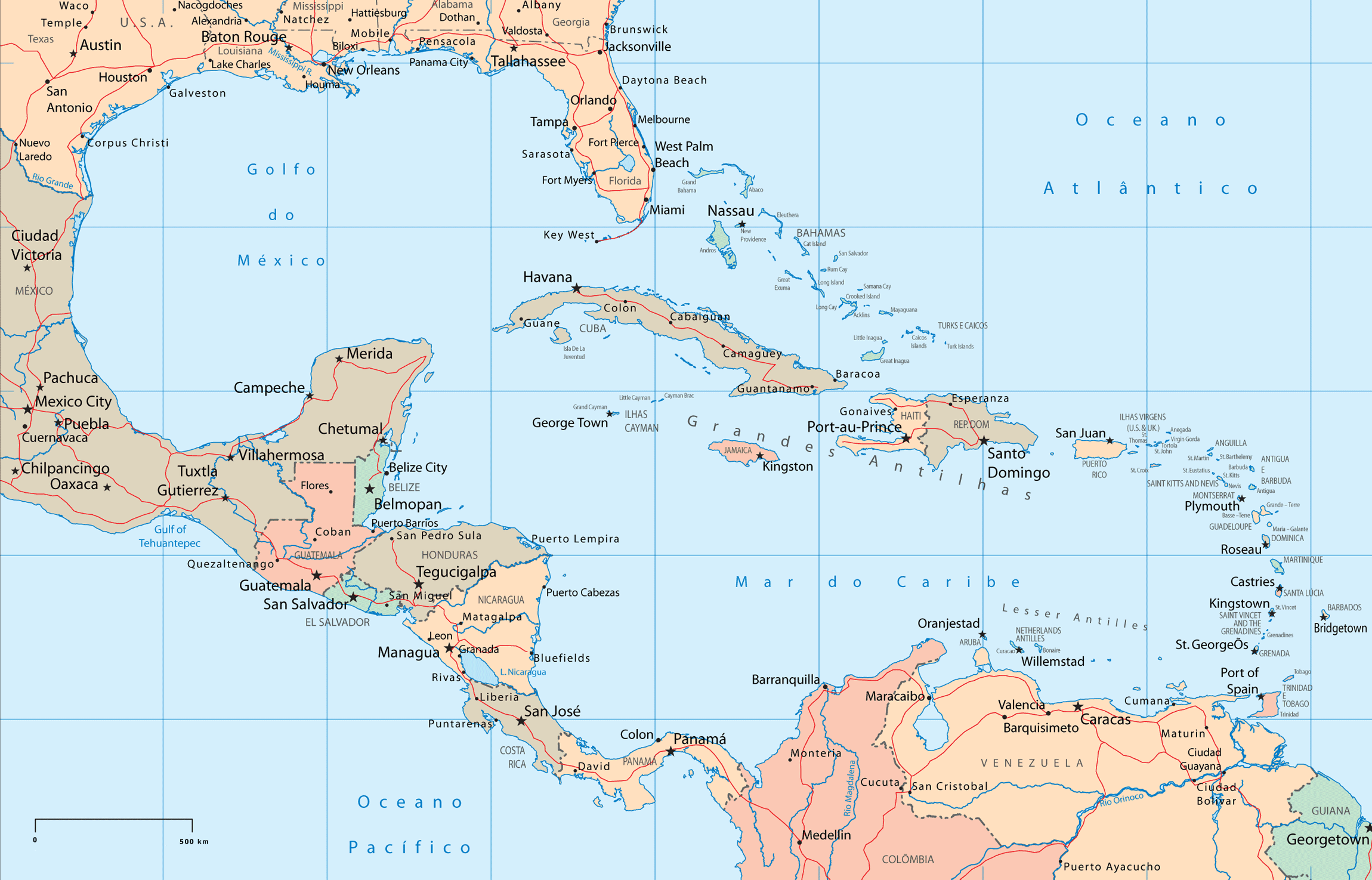 central america caribbean political map