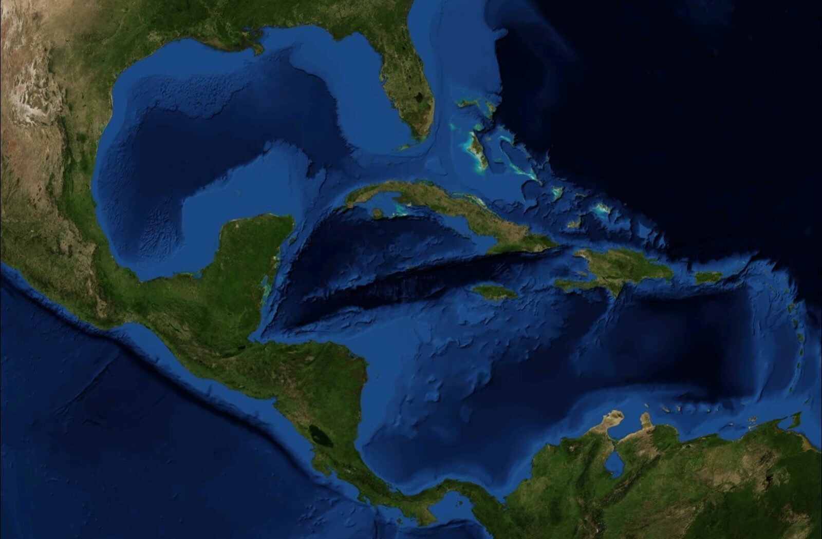 Central America Caribbean satellite Map