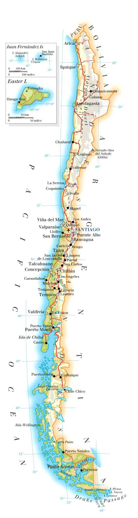 Physical Map of Chile