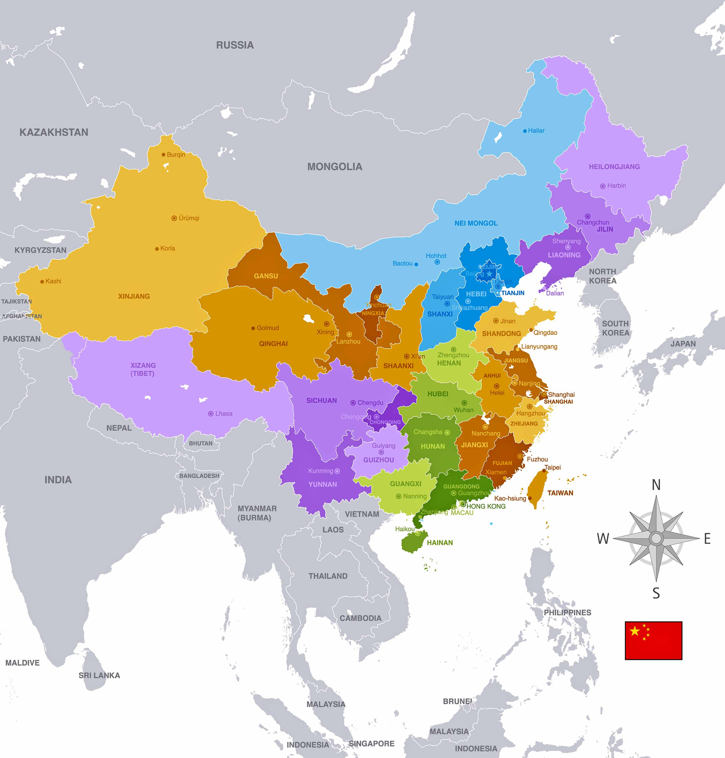 China Cities, Counties, Capitals Map