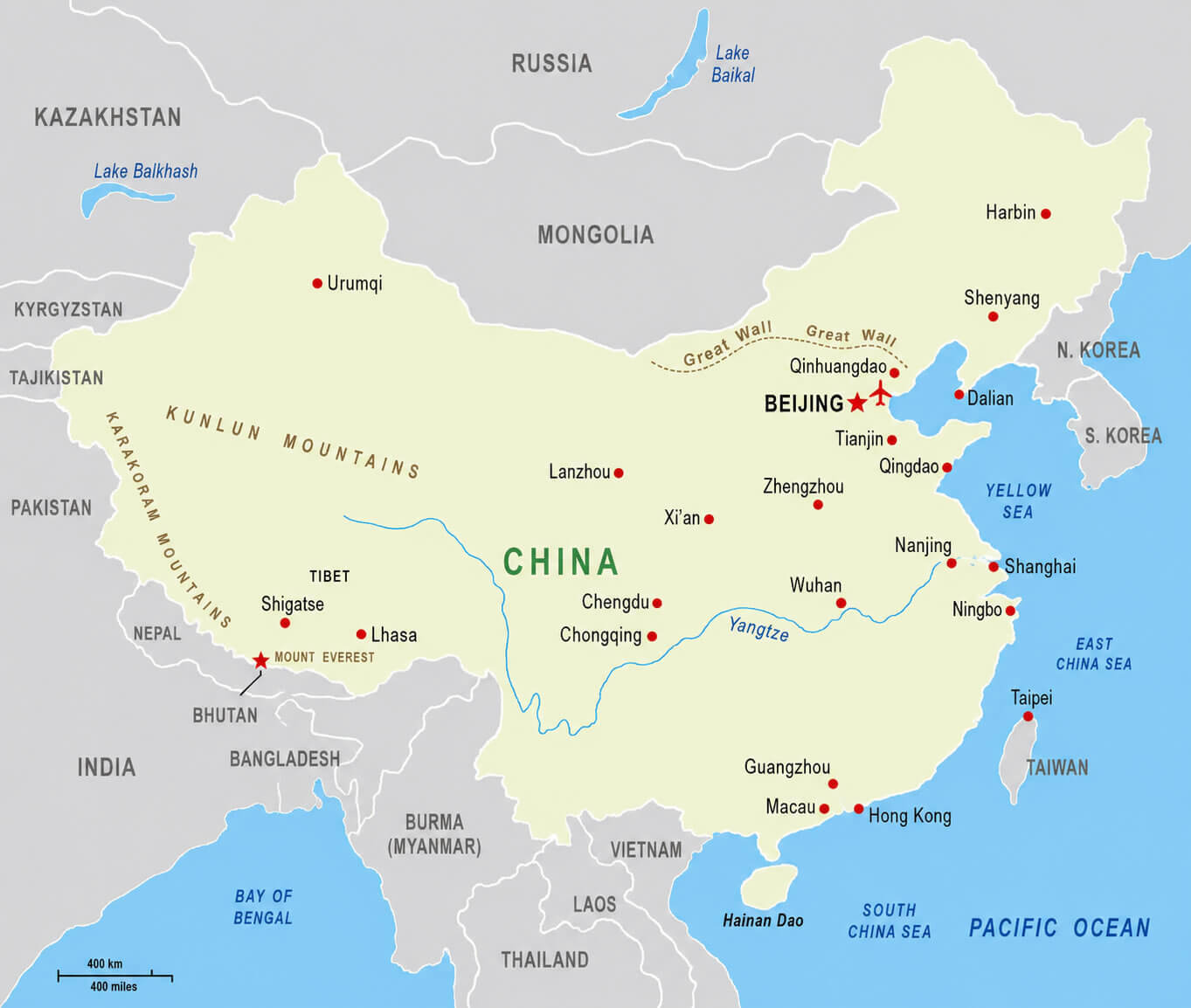 China cities map and Yangtze River