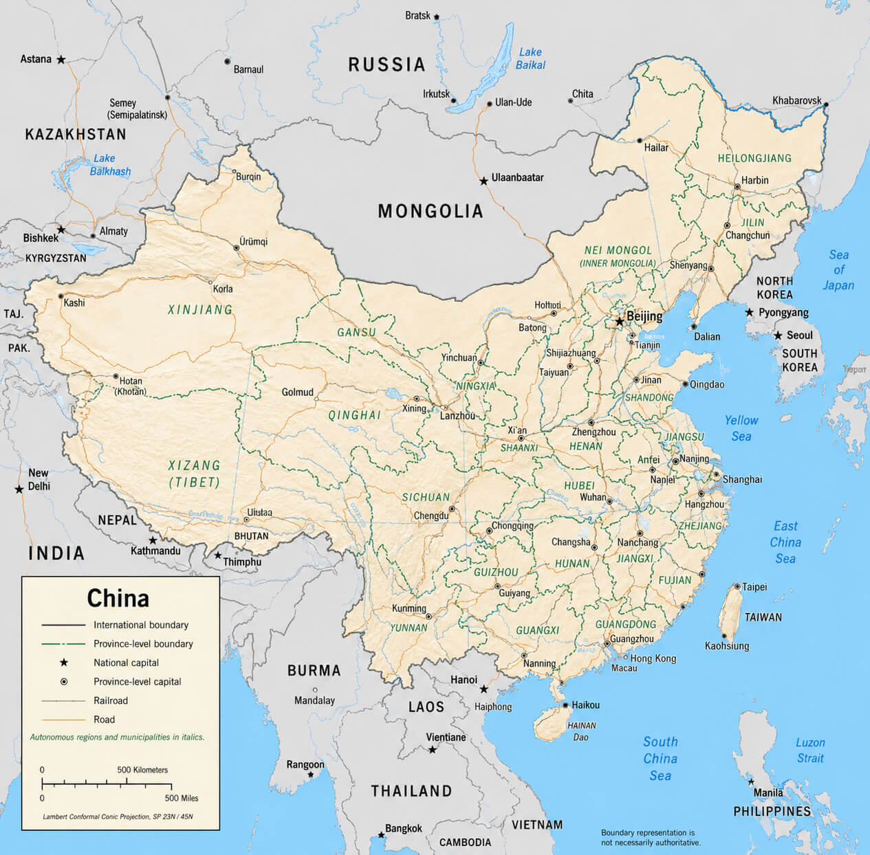 China detailed cities map with rivers