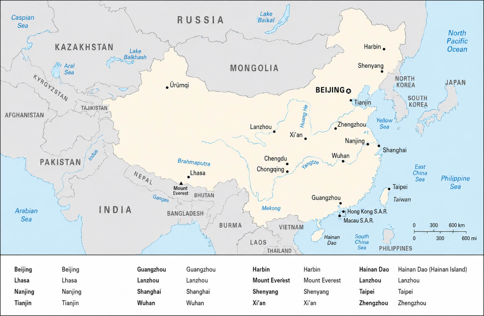 China main cities and rivers map