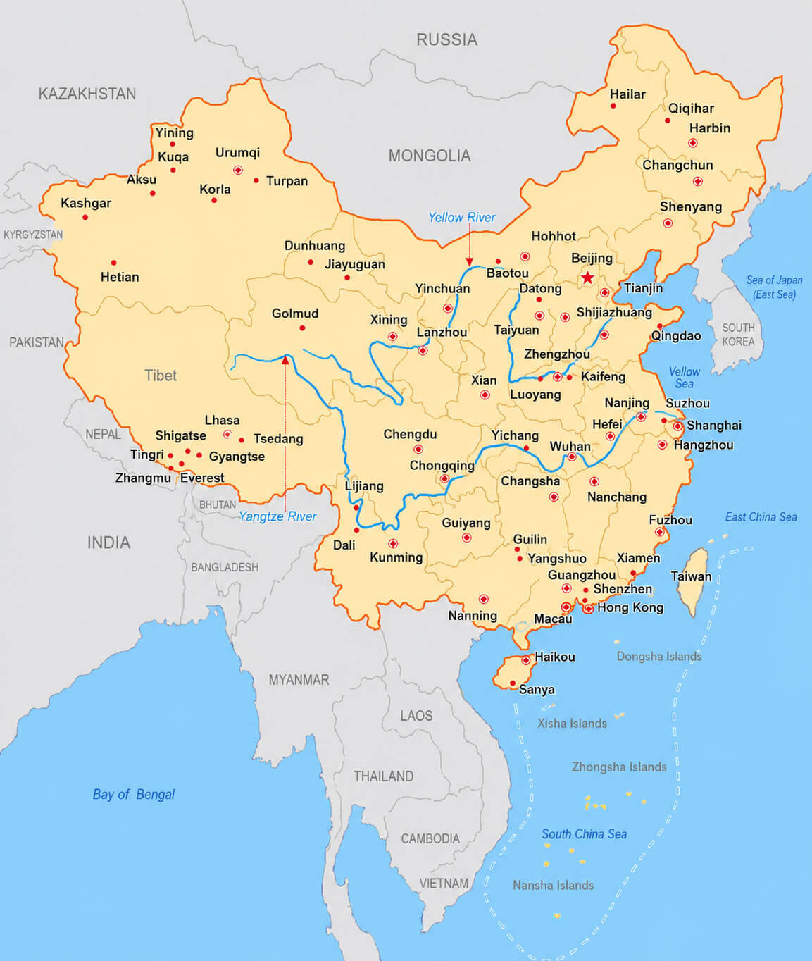 China main cities map
