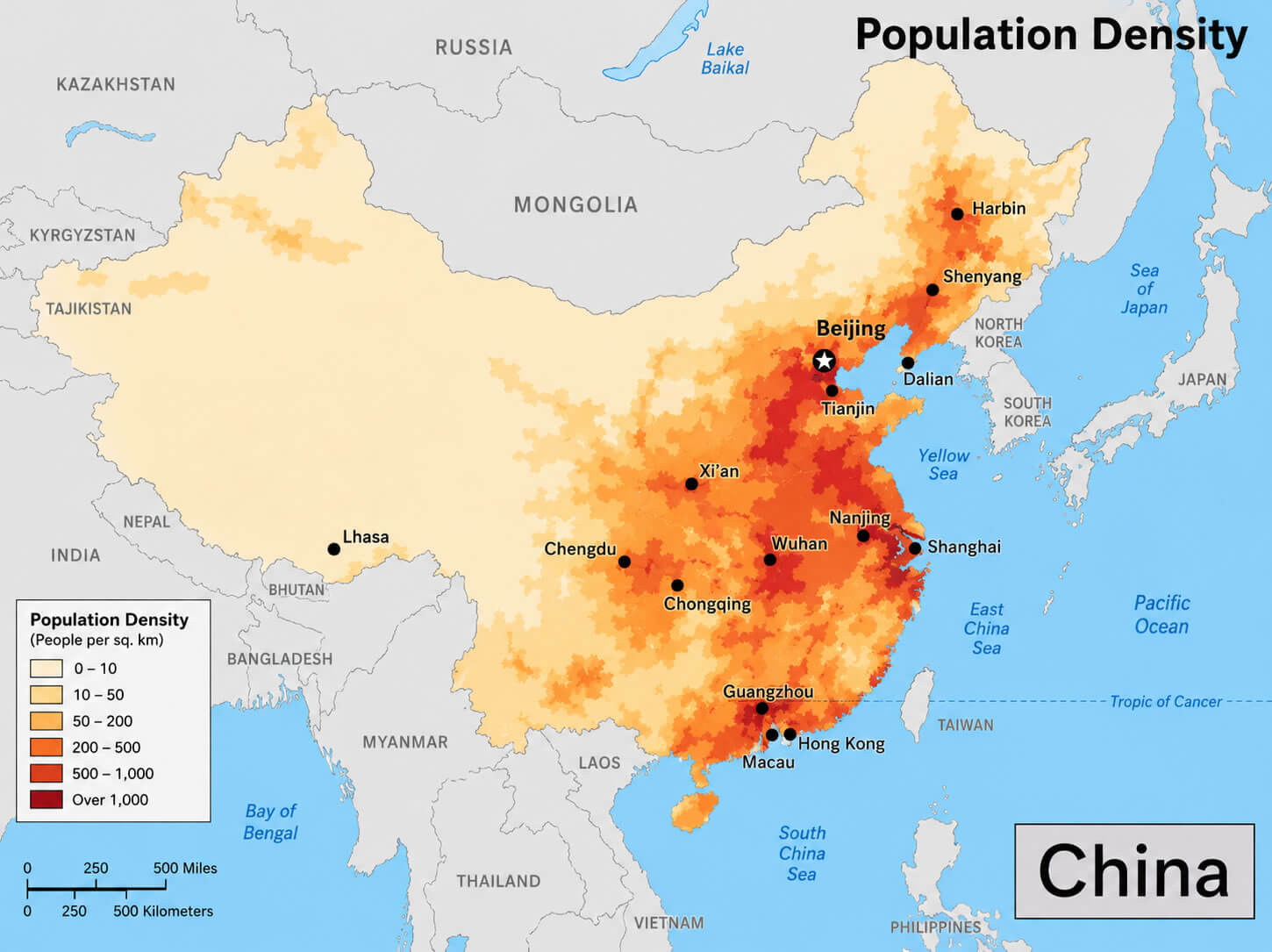 China population density map
