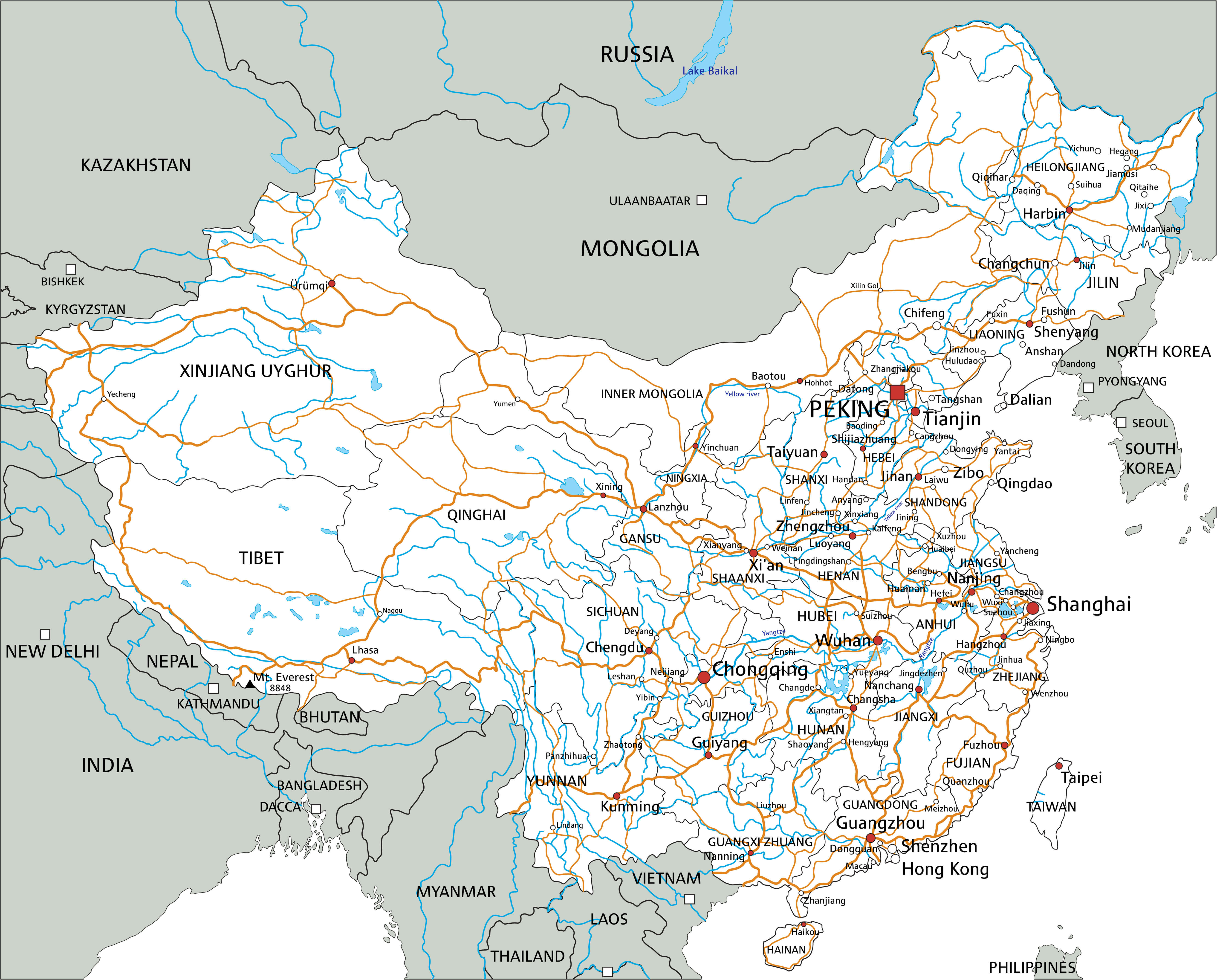 China roads and cities map