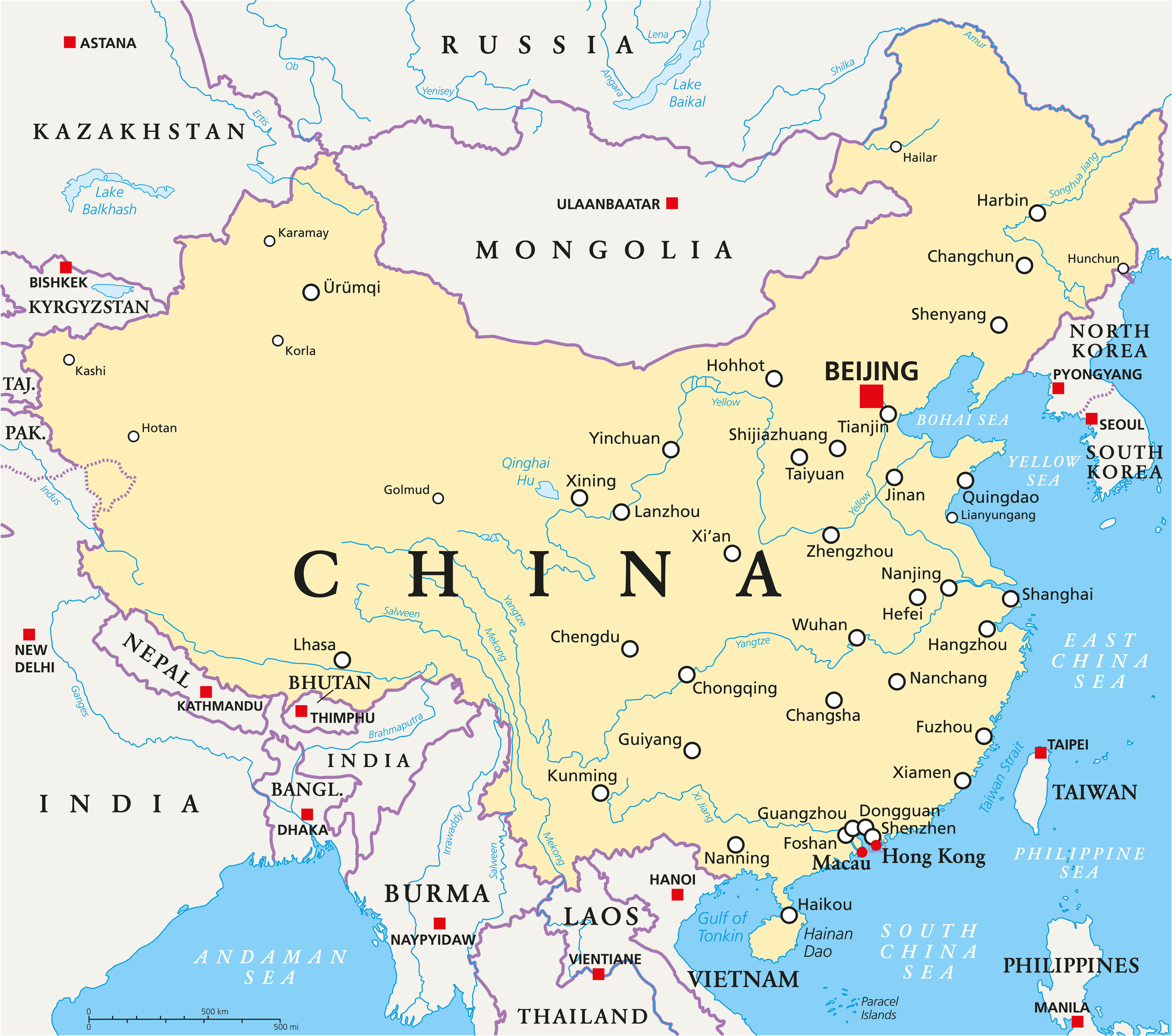 China HD major cities map