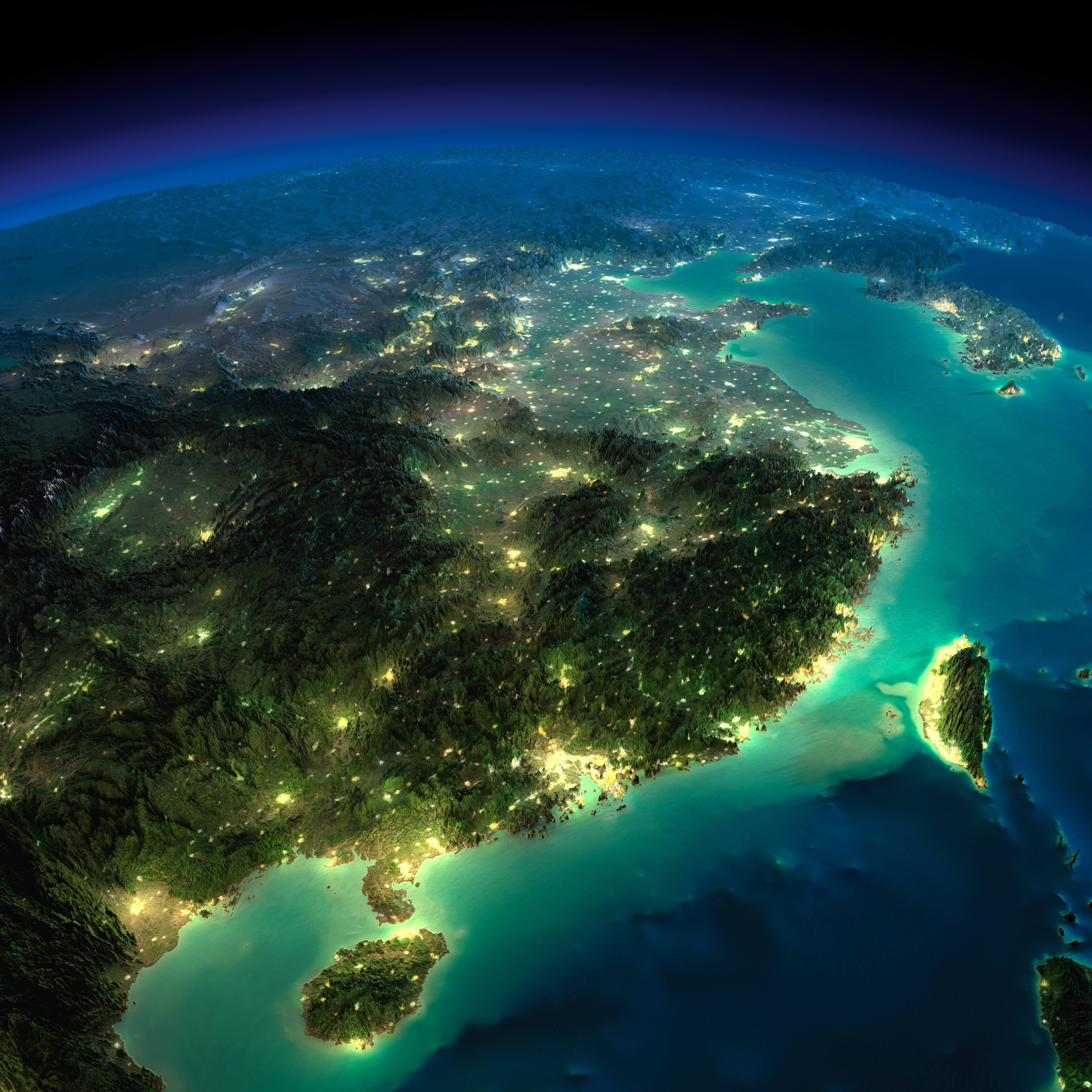 China night lights satellite view