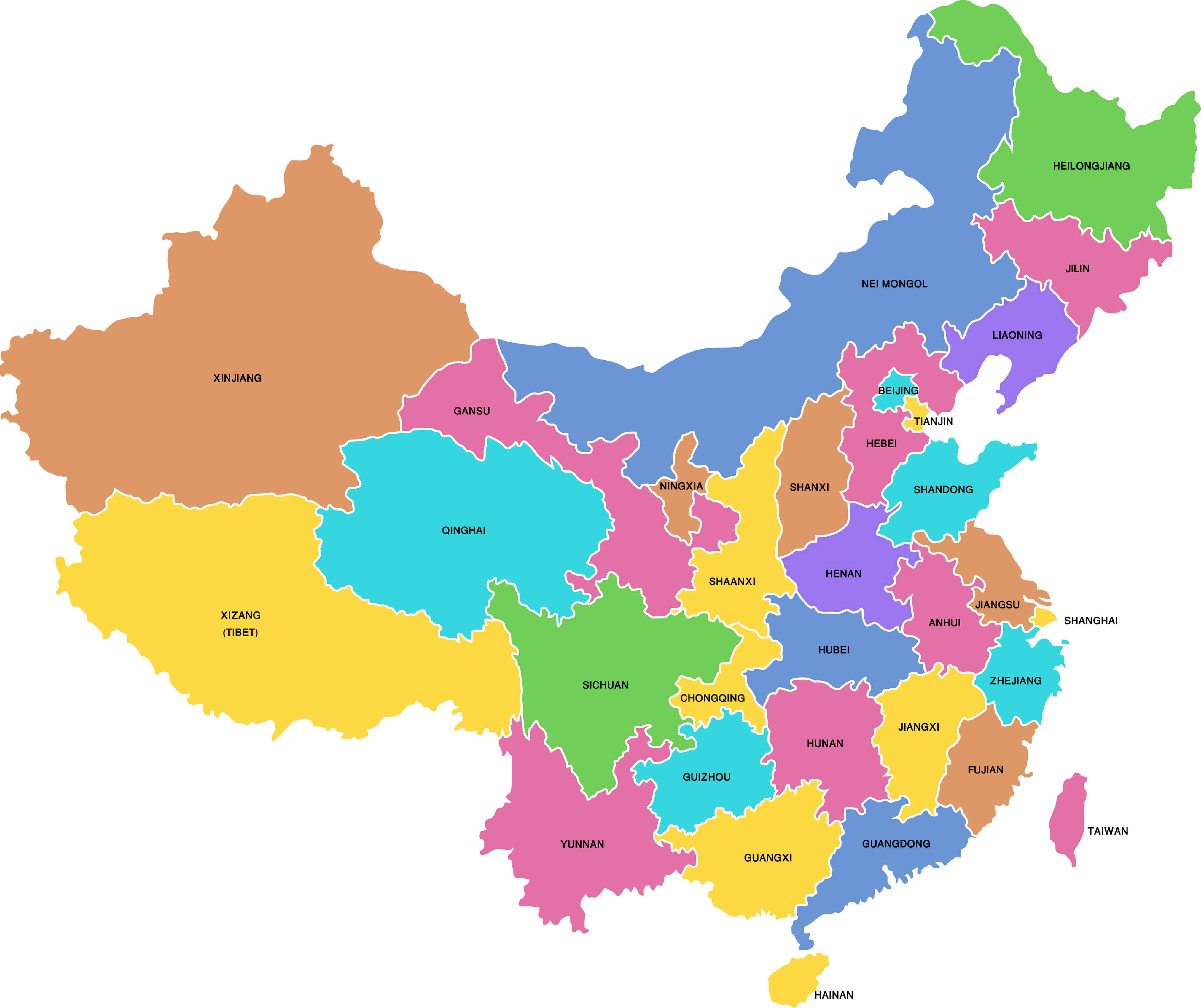 China provinces colorful map
