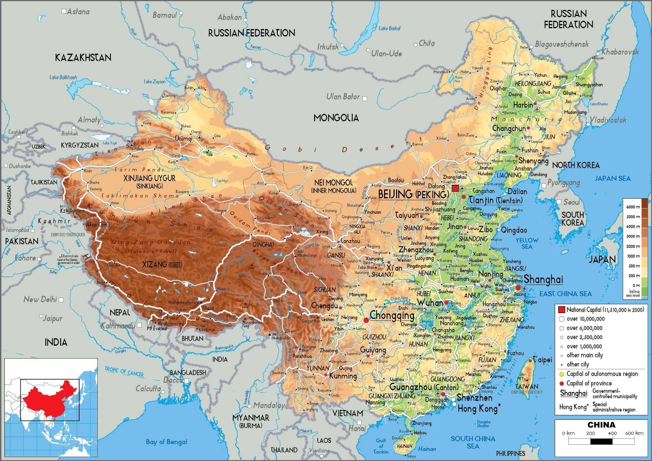 China physical location map