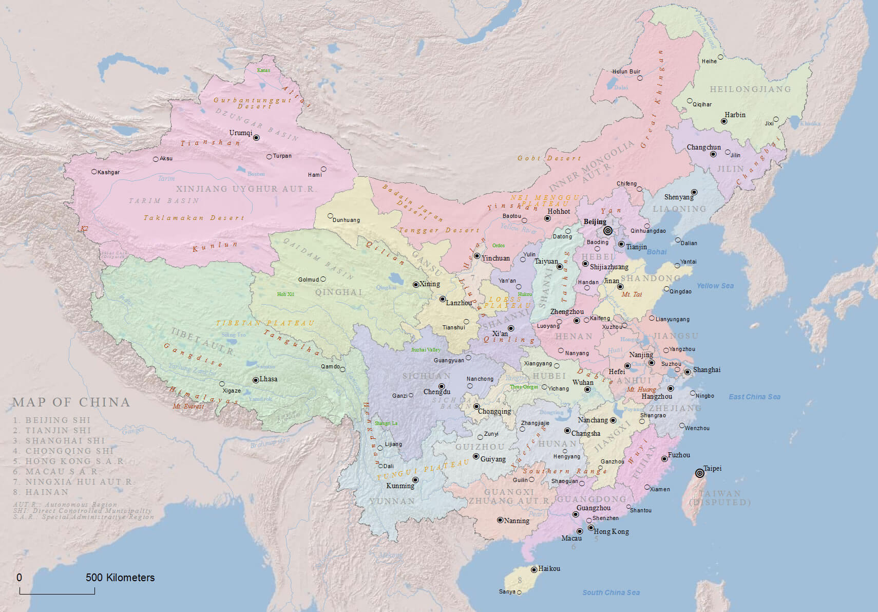 Geographic map of China