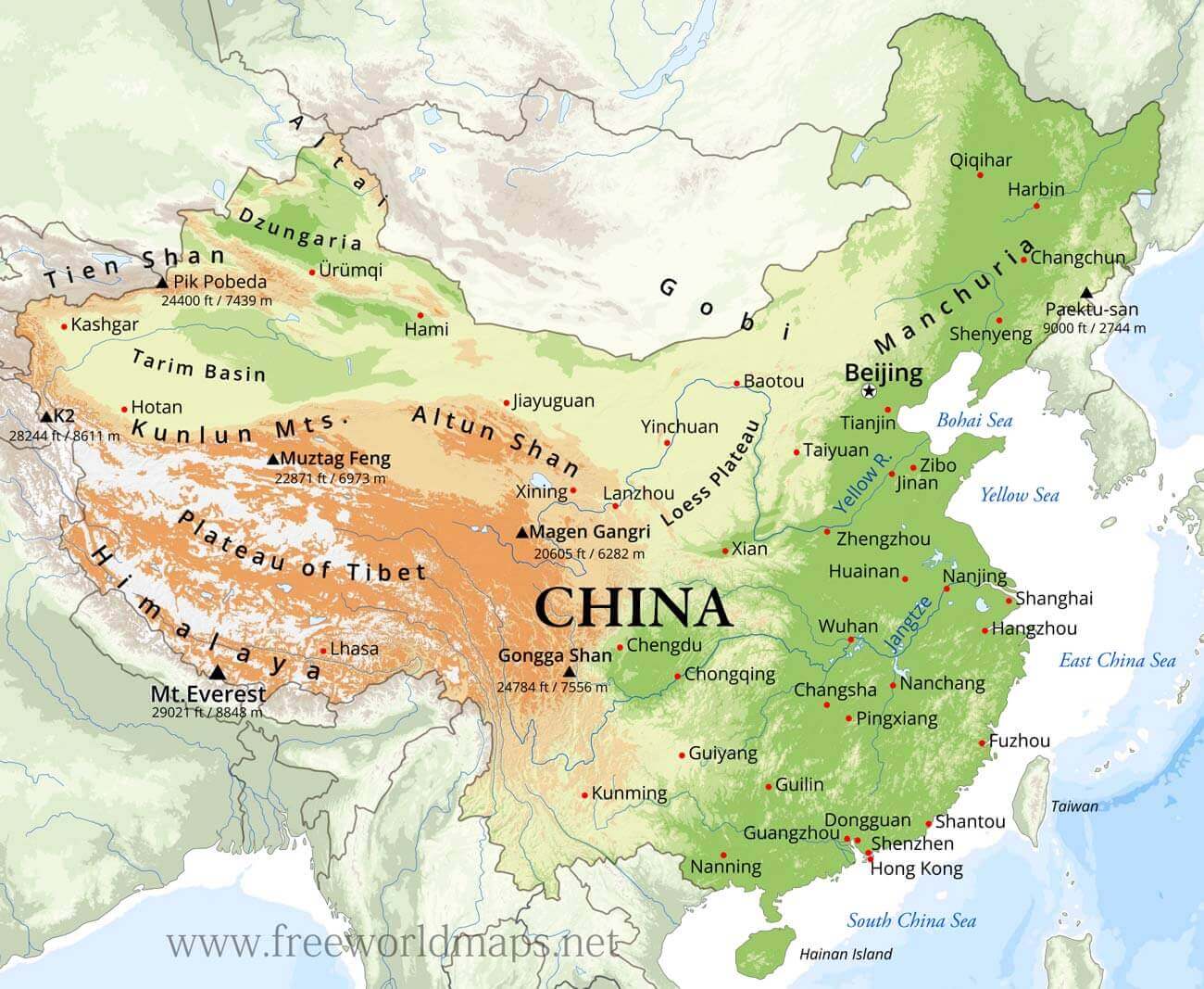 Physical of China map