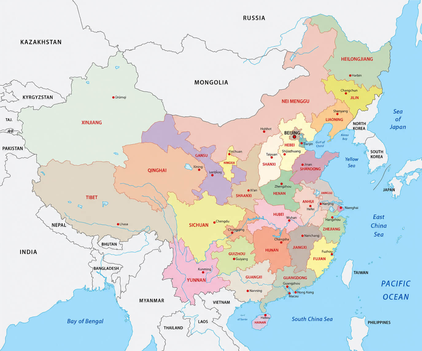 Administrative divisions map of China