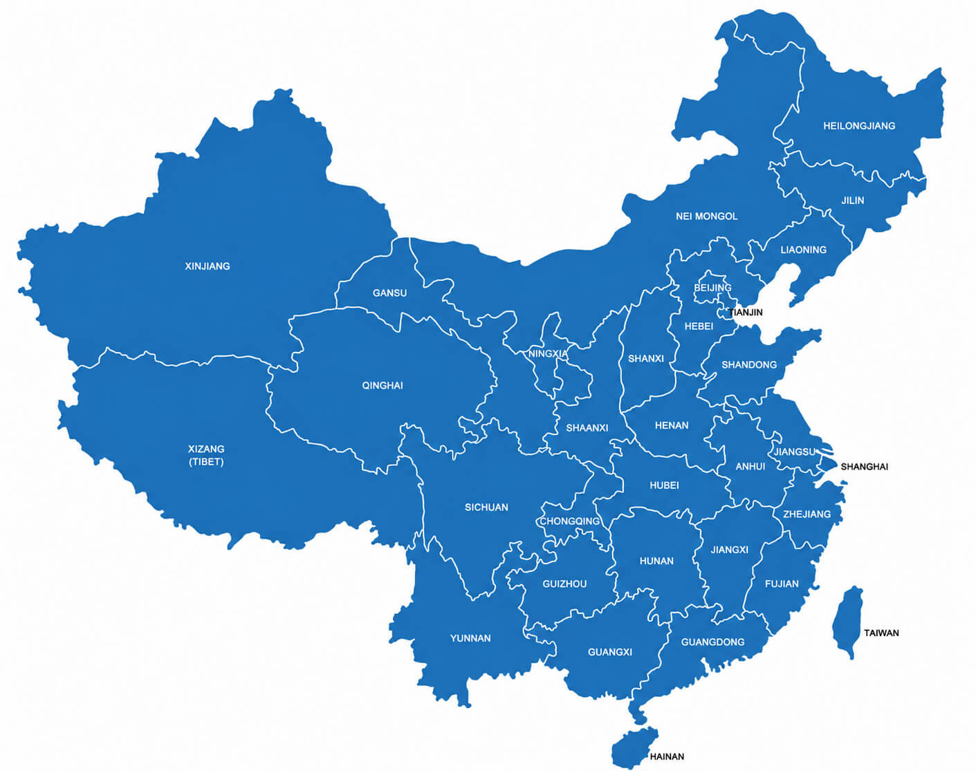 China blank map with regions