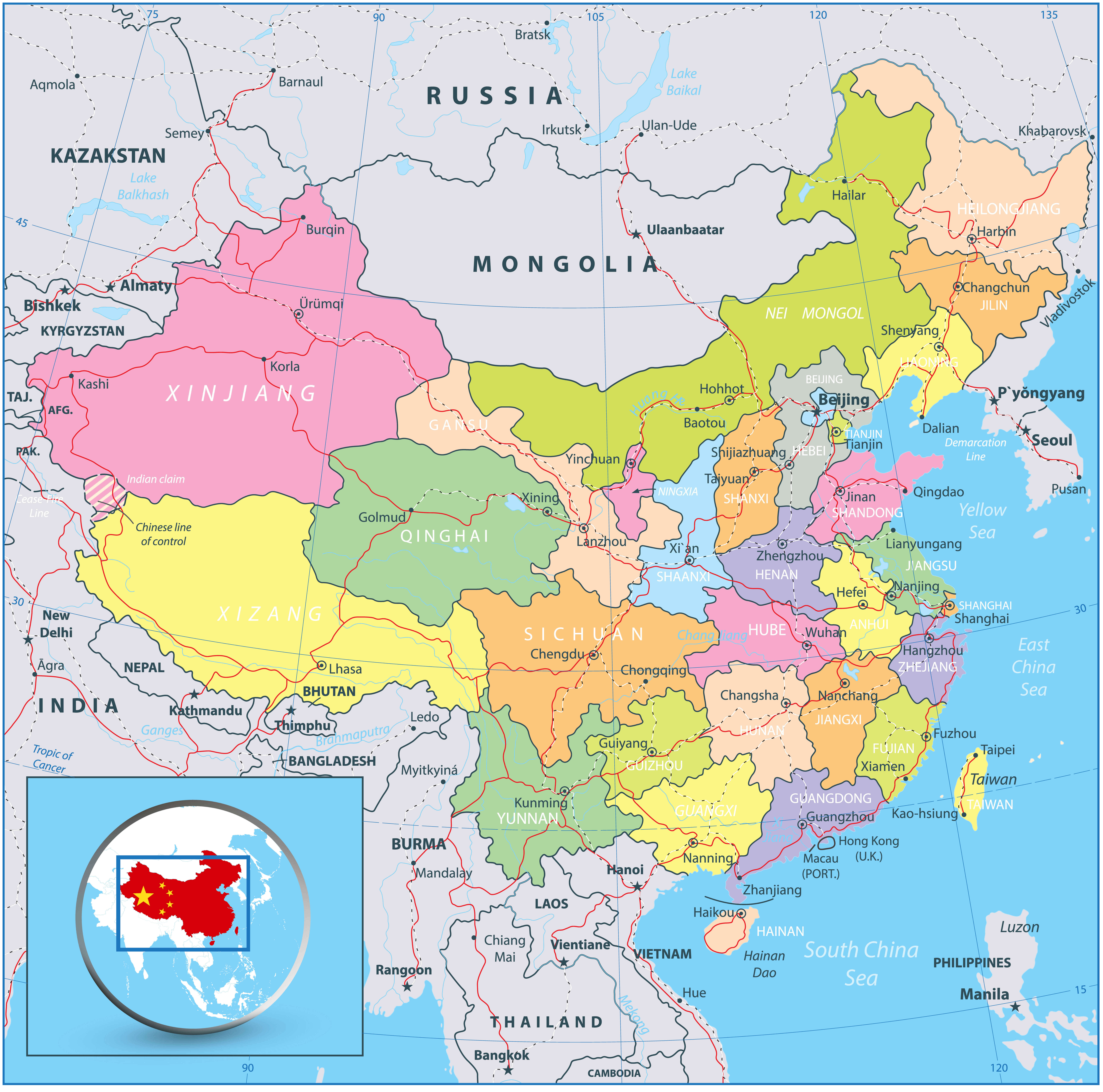 High-resolution China political map