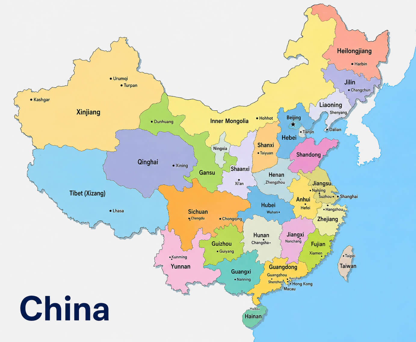 Provinces map of China