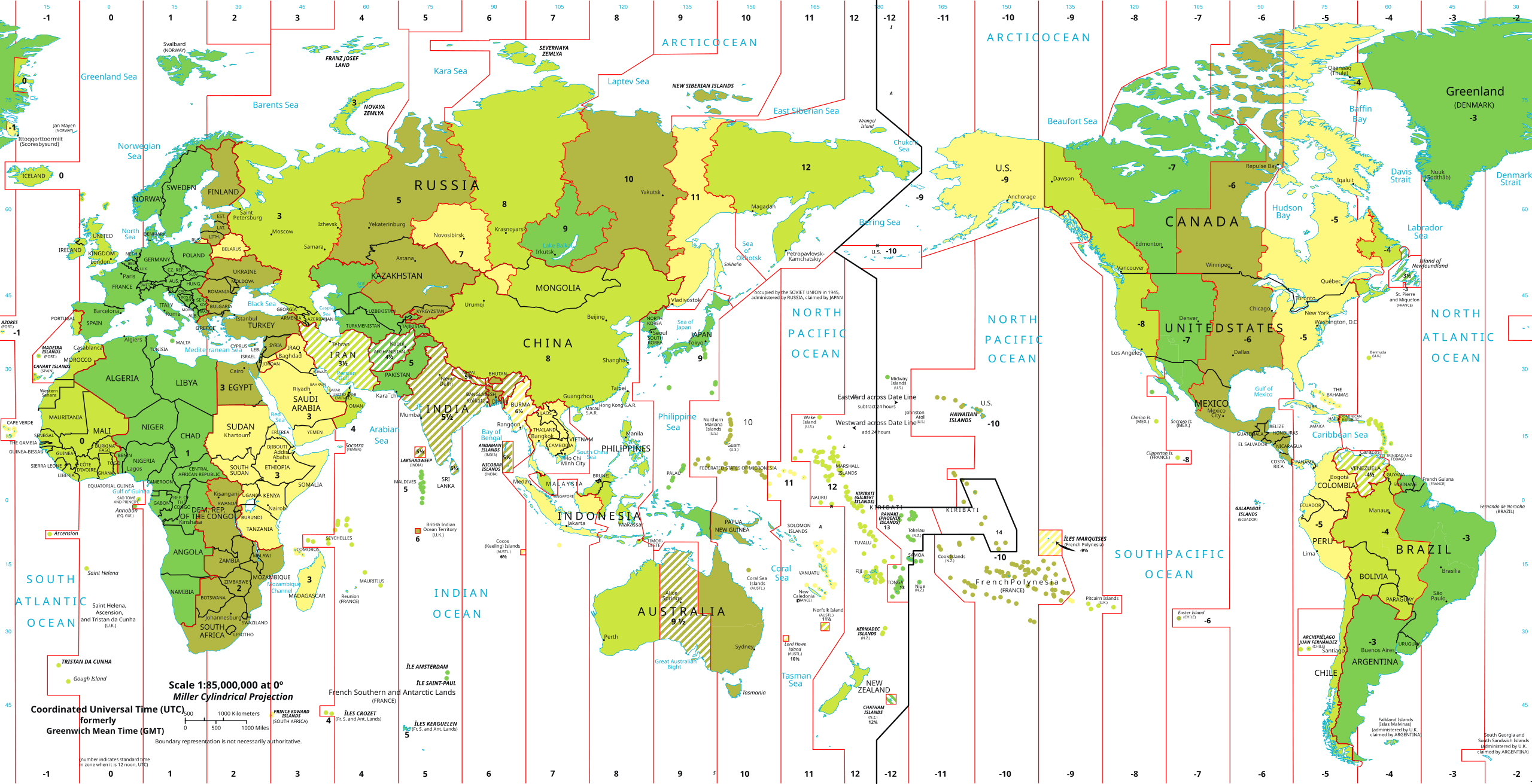 China standard time zones of the World pacific centered