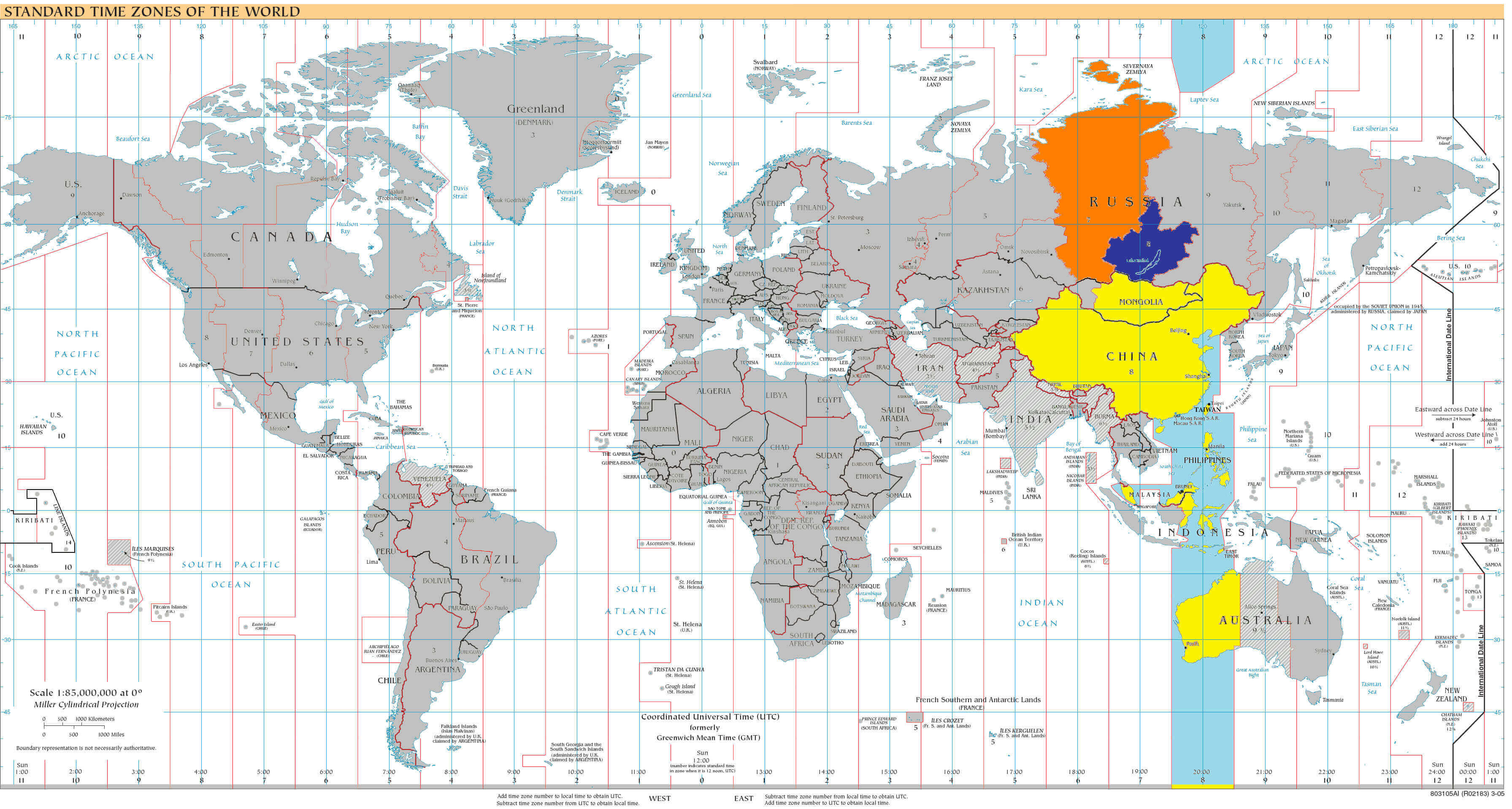 Standard time zones of the World and China