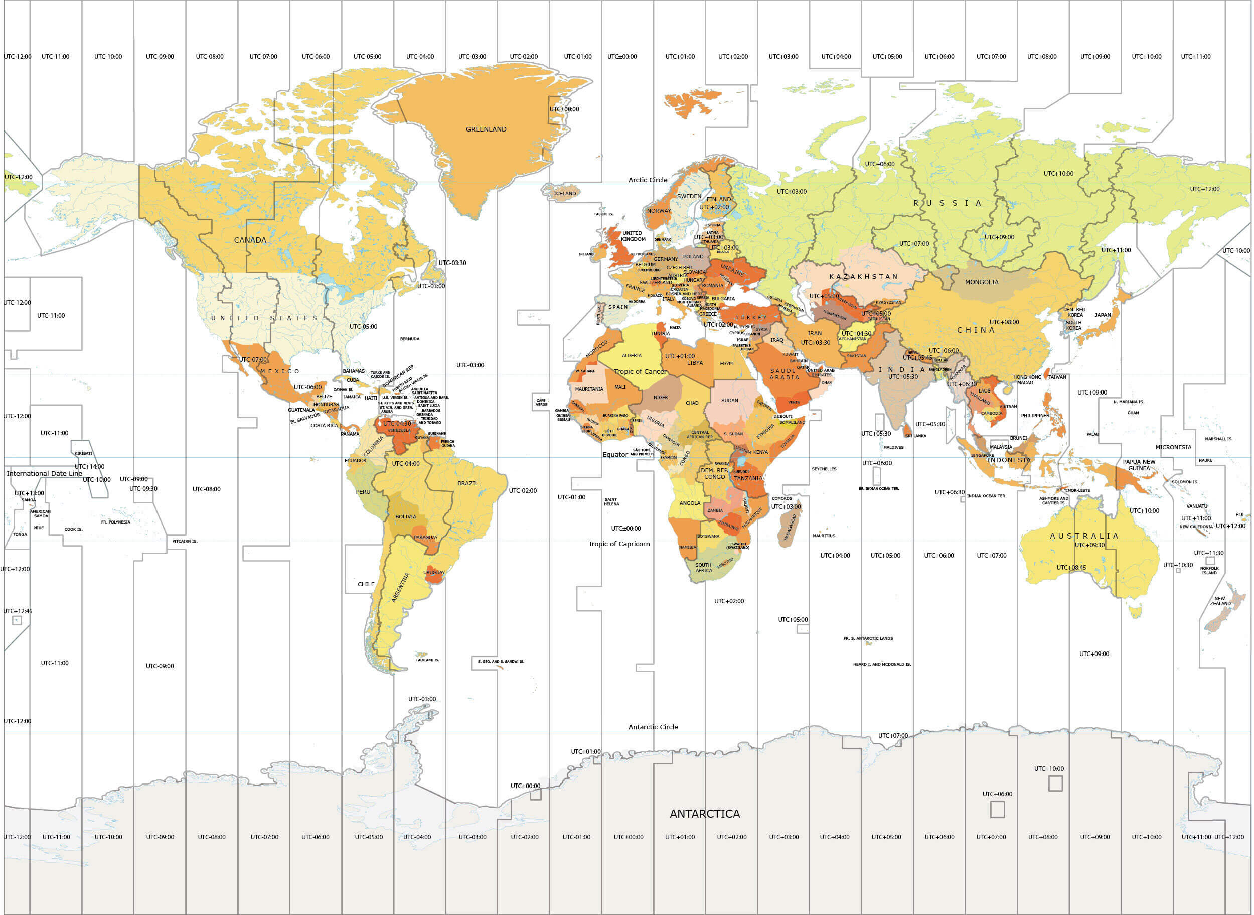 World time zones map with China