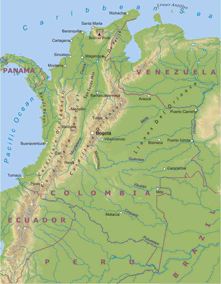 Colombia Physical Map