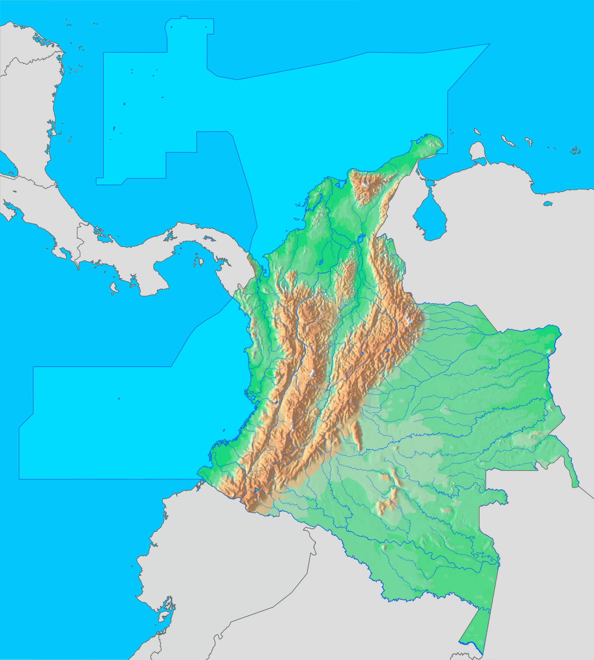 Colombia Physical Map 2009