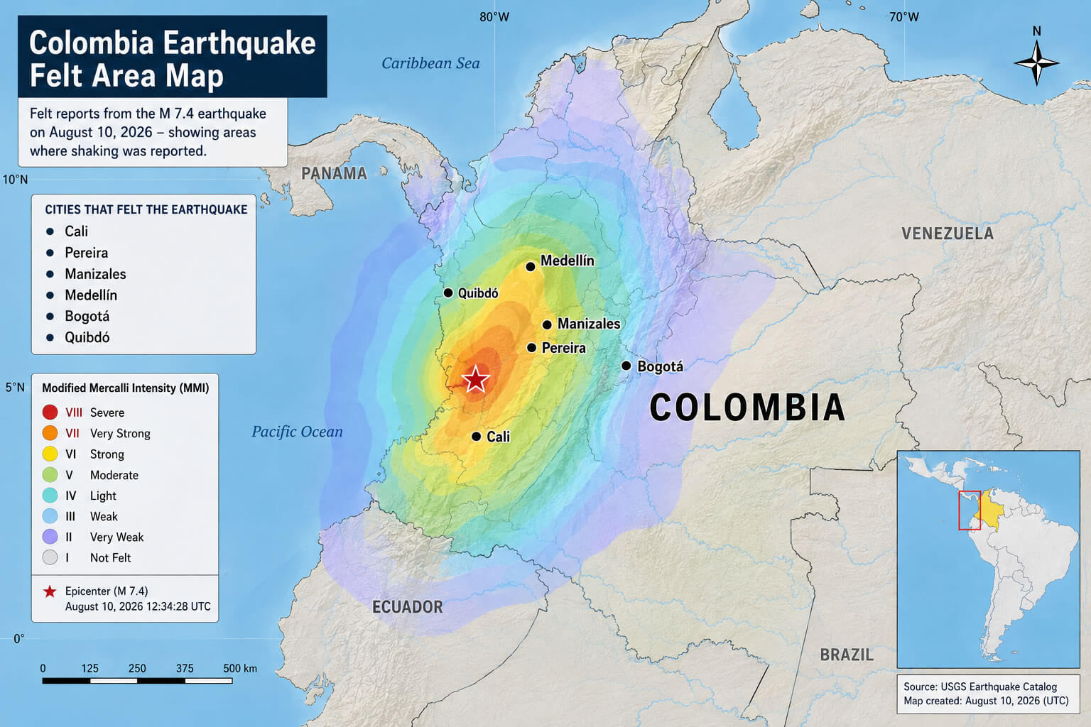 Colombia earthquake felt area map 2026