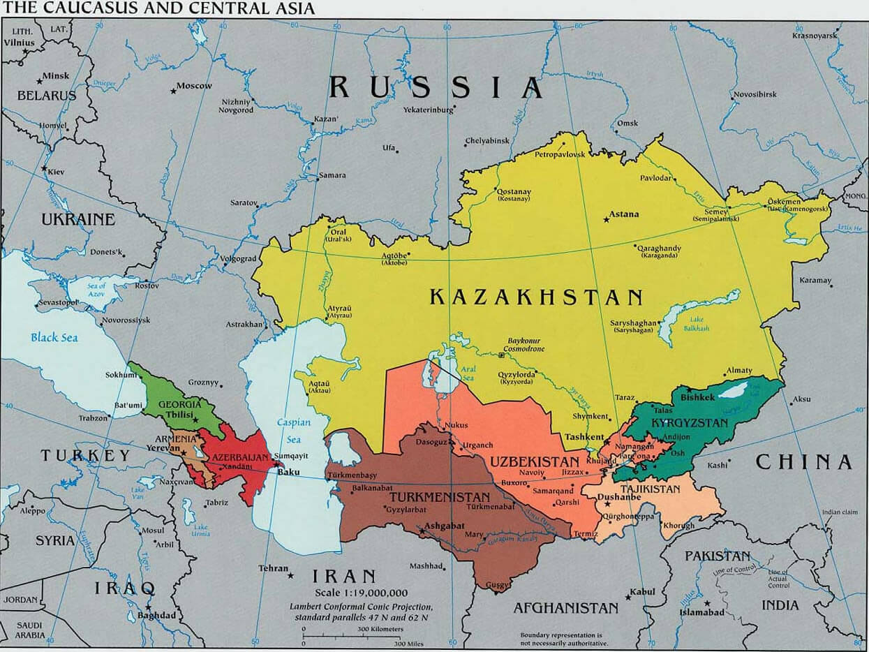 Caucasus Central Asia Political Map 2003