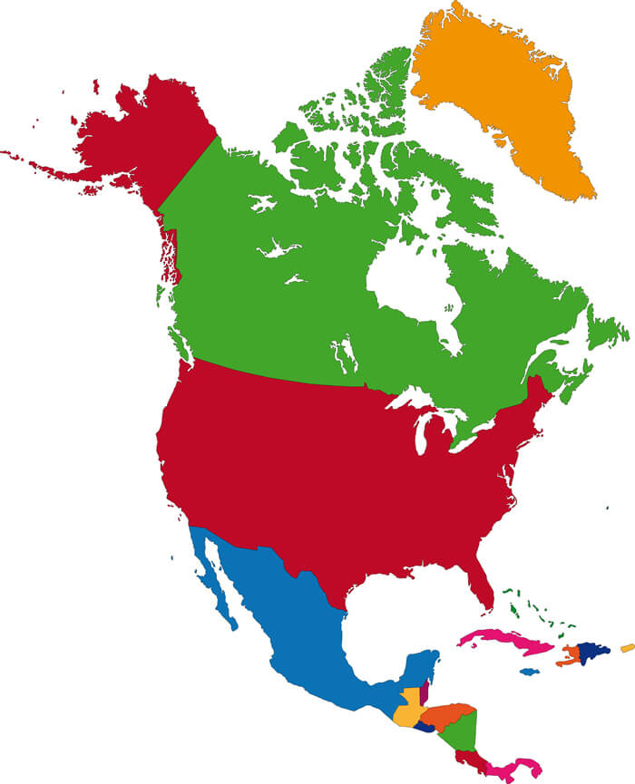 Color Blank Map of North America
