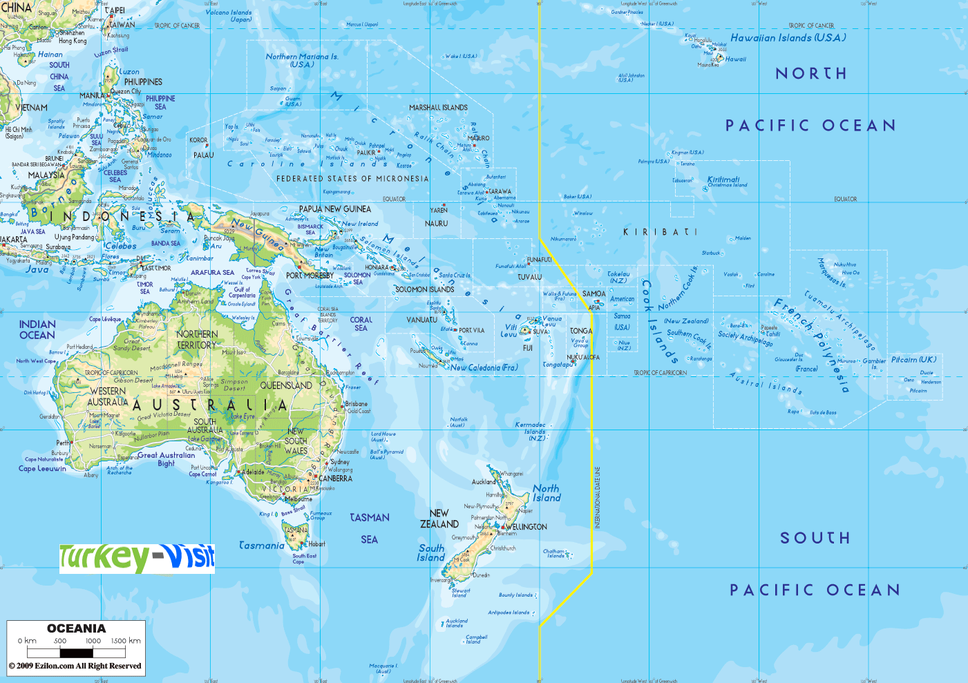 Oceania Physical Map