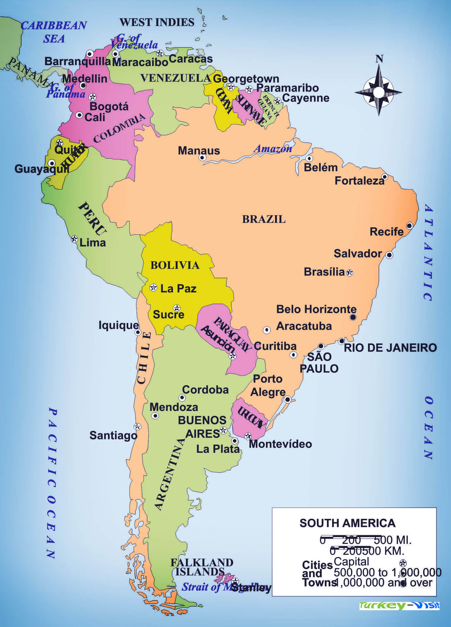 South America Cities Map