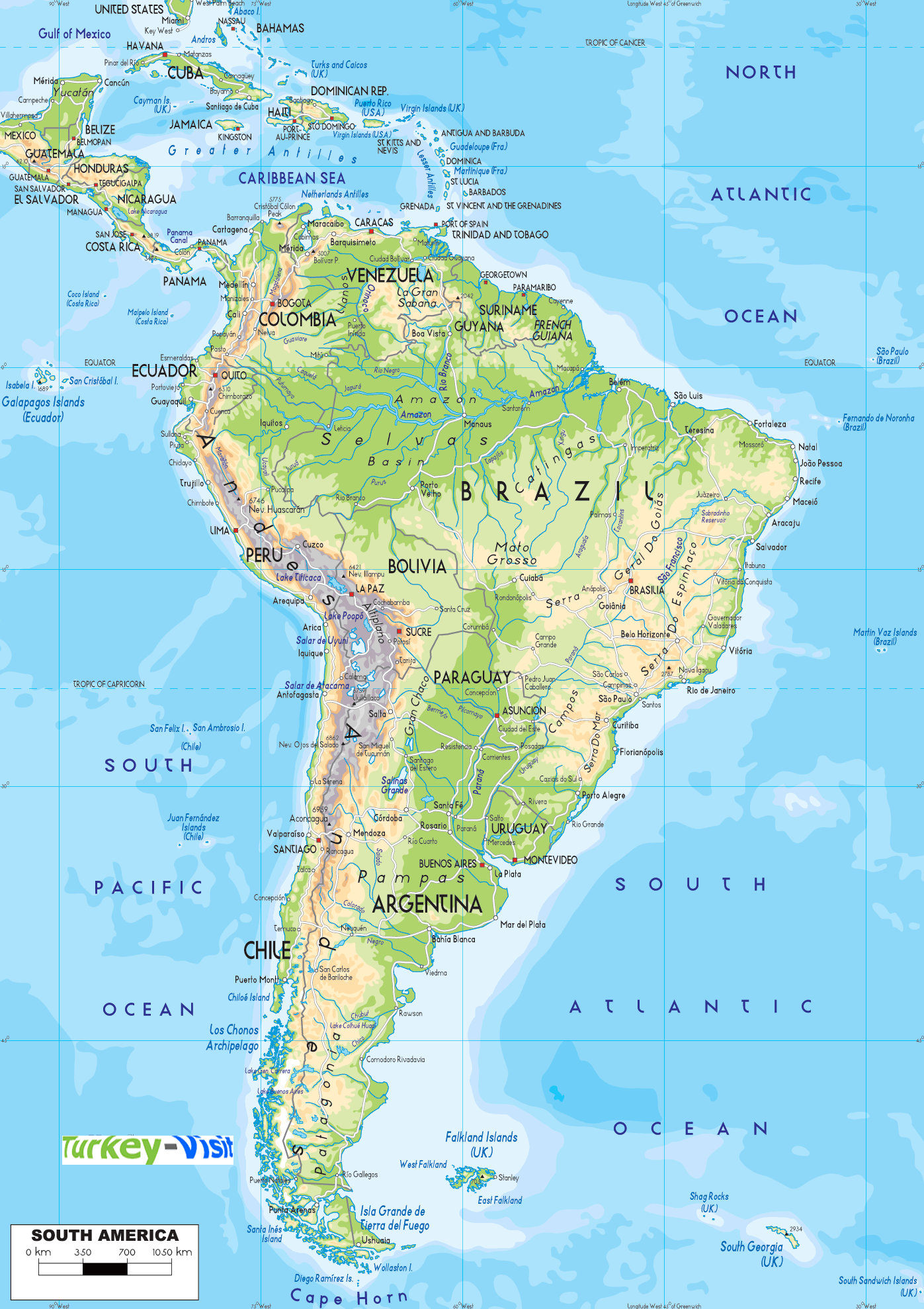 South America Physical Map